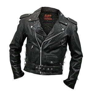 Hot Leathers Men’s Classic Heavy Black Leather Motorcycle Riding Jacket Size 18